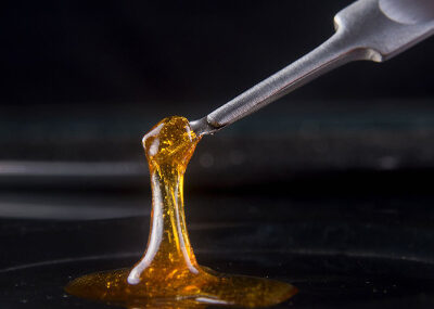 Golden plant extract on a dab tool, made with solvent based extraction